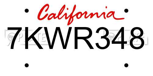 7KWR348 California License Plate