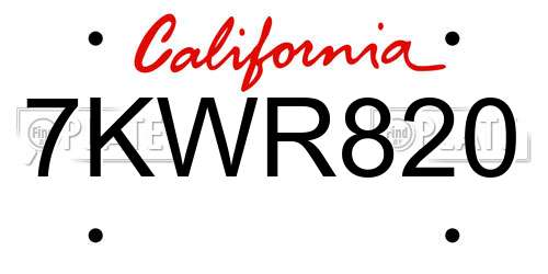 7KWR820 California License Plate