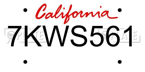 7KWS561 California License Plate