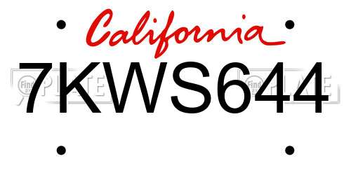 7KWS644 California License Plate