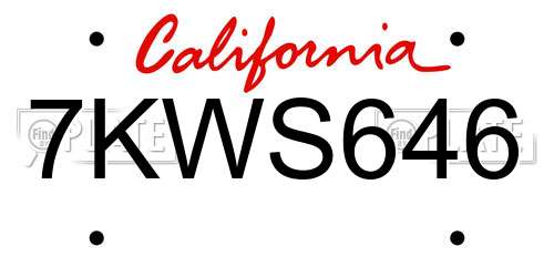 7KWS646 California License Plate