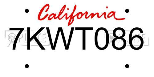 7KWT086 California License Plate