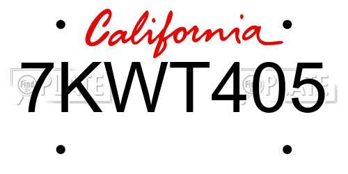 7KWT405 California License Plate