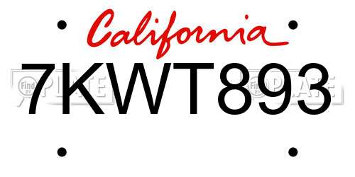 7KWT893 California License Plate