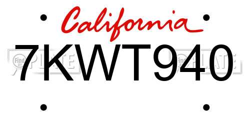 7KWT940 California License Plate