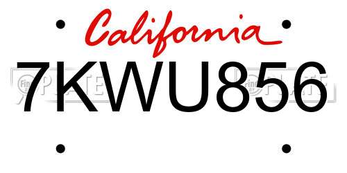7KWU856 California License Plate