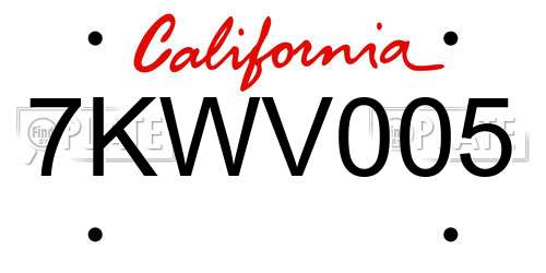 7KWV005 California License Plate