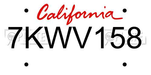 7KWV158 California License Plate