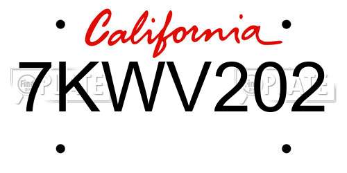 7KWV202 California License Plate