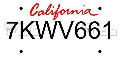 7KWV661 California License Plate