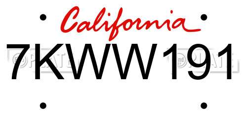 7KWW191 California License Plate