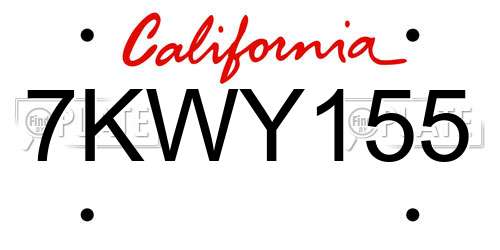7KWY155 California License Plate