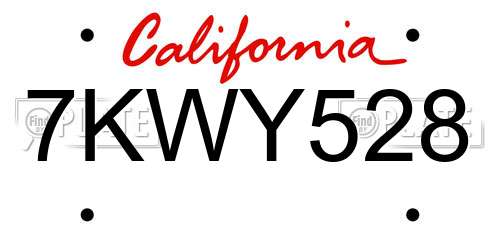 7KWY528 California License Plate