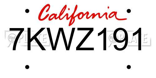 7KWZ191 California License Plate