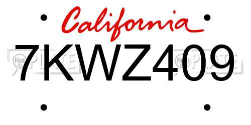 7KWZ409 California License Plate