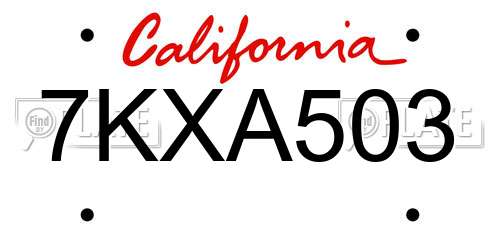 7KXA503 California License Plate