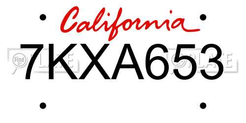 7KXA653 California License Plate