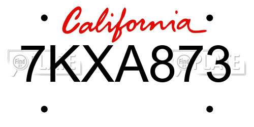 7KXA873 California License Plate