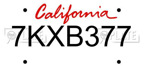 7KXB377 California License Plate