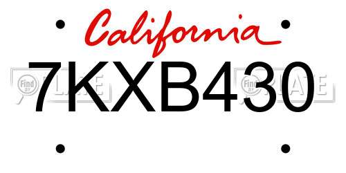 7KXB430 California License Plate