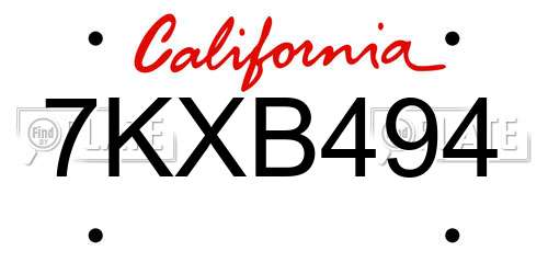 7KXB494 California License Plate