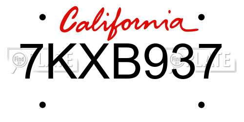 7KXB937 California License Plate