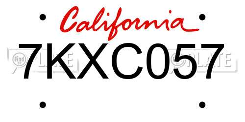 7KXC057 California License Plate
