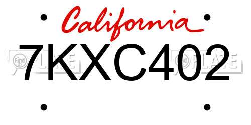 7KXC402 California License Plate