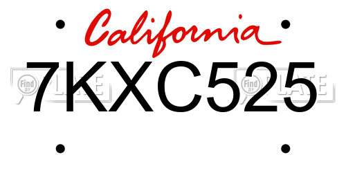 7KXC525 California License Plate