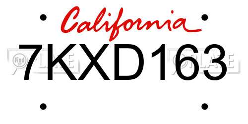 7KXD163 California License Plate