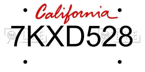 7KXD528 California License Plate