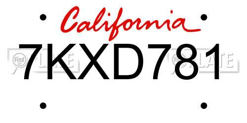 7KXD781 California License Plate