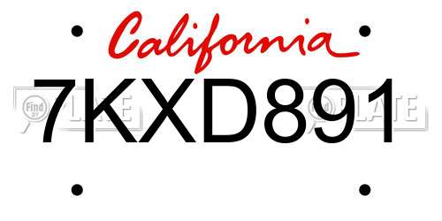 7KXD891 California License Plate