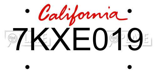 7KXE019 California License Plate