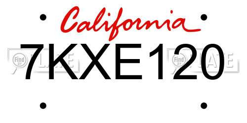 7KXE120 California License Plate