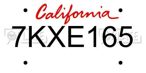 7KXE165 California License Plate
