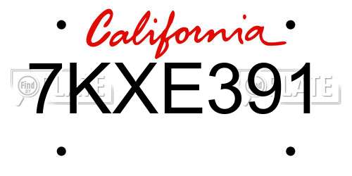7KXE391 California License Plate