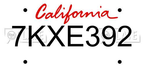 7KXE392 California License Plate