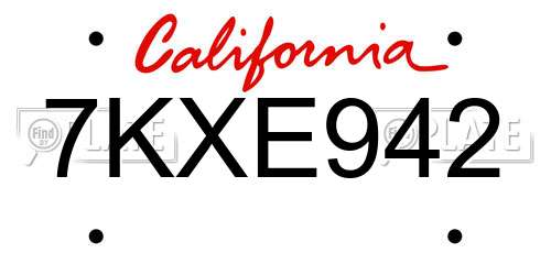 7KXE942 California License Plate