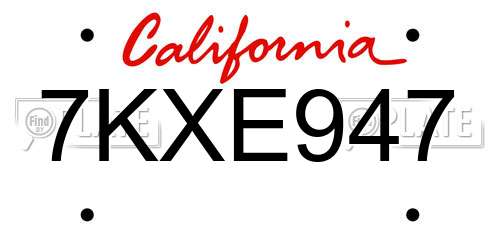 7KXE947 California License Plate
