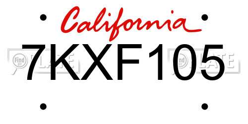 7KXF105 California License Plate