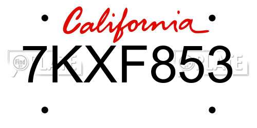 7KXF853 California License Plate
