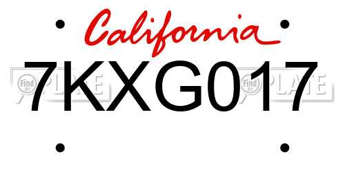 7KXG017 California License Plate