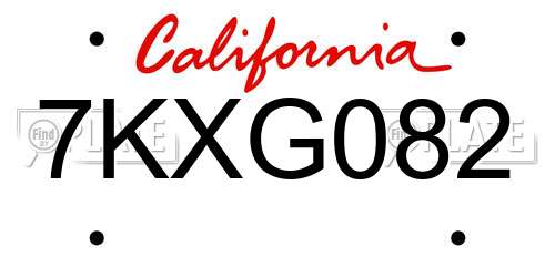 7KXG082 California License Plate
