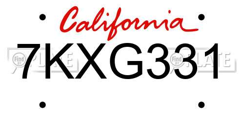 7KXG331 California License Plate