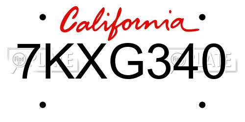 7KXG340 California License Plate