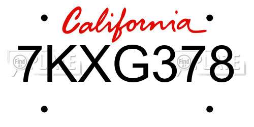 7KXG378 California License Plate