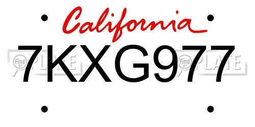7KXG977 California License Plate