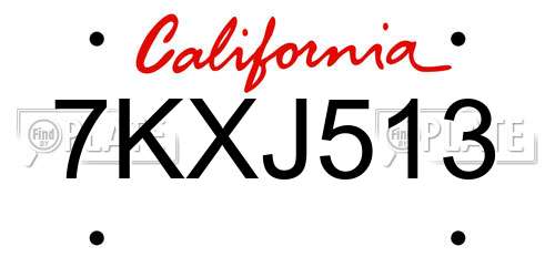 7KXJ513 California License Plate