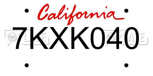 7KXK040 California License Plate